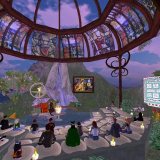 A screen shot of a service at the First Unitarian Universalist (UU) Congregation of Second Life