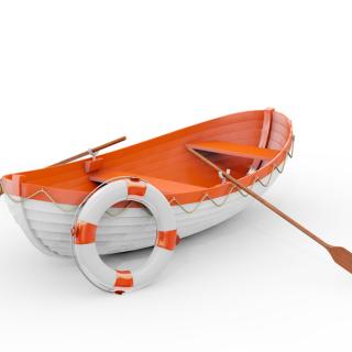 Orange and white lifeboat.