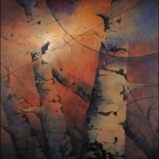 impressionistic oil painting of birch trees