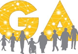 logo with yellow GA text and gray silhouettes of diverse people holding hands