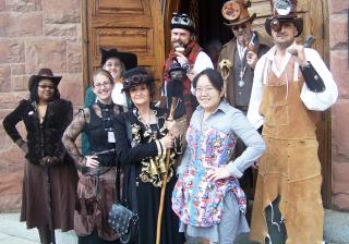 Members of the Universalist Unitarian Church of Riverside, California, in Steampunk gear for a Dickens Festival.