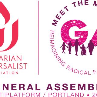 UUA General Assembly logo with a red chalice and purple silhouettes of a diverse group of people