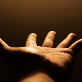 a hand reaching out away from the camera.