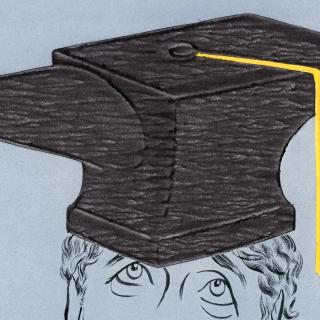 Illustration of a graduation cap shaped like an anvil