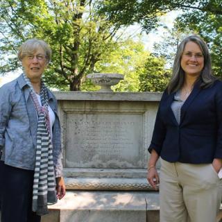 With the Channing monument in Mt. Auburn Cemetery in Cambridge, Massachusetts, from left: the Rev. Helen Cohen, the Rev. Rosemarie Smurzynski, the Rev. Stephanie May, and the Rev. Mark Harris. 