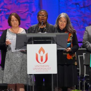 The Commission on Institutional Chang members at GA 2019, from left: Cir L’Bert Jr., Mary Byron, the Rev. Dr. Natalie Fenimore, the Rev. Leslie Takahashi, and Elias Ortega-Aponte.