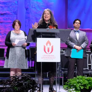 The Commission on Institutional Change members at GA 2019. From left: Cir L’Bert Jr., Mary Byron, the Rev. Dr. Natalie Fenimore, the Rev. Leslie Takahashi, and Elias Ortega-Aponte