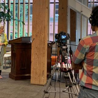 Ted Resnikoff films the Rev. Danielle  DiBona’s Service of the Living Tradition sermon in the UUA lobby for virtual GA 2020.