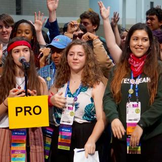 The Youth Caucus speaks in favor of a bylaw amendment at GA 2018