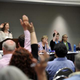 Delegates discuss the UUA’s 2012–2016 Congregational Study/Action Issue, “Reproductive Justice,” in a session at the 2013 General Assembly