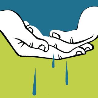 Illustration of two cupped hands and water dripping out of them.