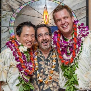 The Rev. Dr. Jonipher Kupono Kwong (left) and Chris Nelson (right) were the first gay couple wed in Hawaii
