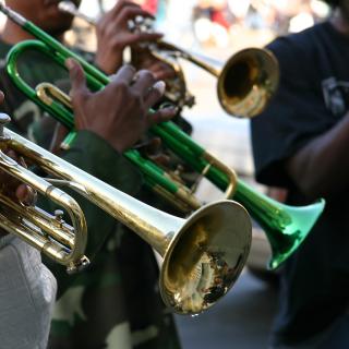 New Orleans: Street musicians playing trumpets.