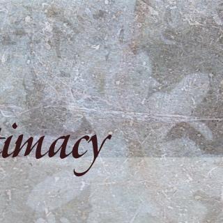 background image of leaves frozen in ice, with a poem title of "Intimacy".