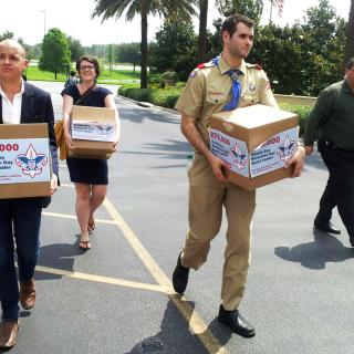 Zach Wahls delivers petitions to the Boy Scouts of America promoting gay rights.