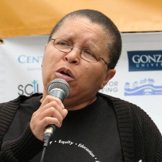 Activist Sandra Williams speaks at the GA public witness event, in Spokane, Washington.