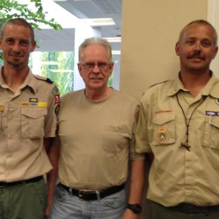 Hugh Cochran (center) helped find a new home for local Boy Scouts at the UU Church of Fort Myers, where he is a member.