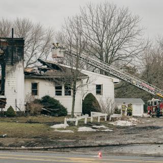 Firefighters could not save the 1837 meetinghouse of First Universalist Church of Southold, New York, when it burned overnight March 14–15, 2015
