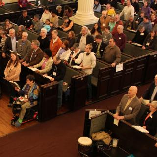   Members of the UUA Board of Trustees worshipped at Arlington Street Church during their April meeting in Boston.