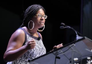 UUA Co-Moderator Elandria Williams (who died September 23, 2020) addresses the 2018 General Assembly in Kansas City, Missouri.