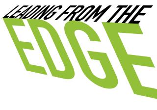 type illustration of the words "Leading From the Edge", the title of the accompanying article.
