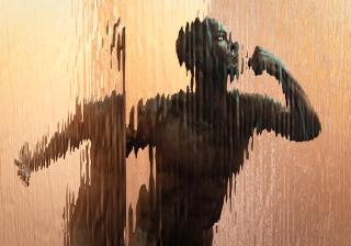 Black man in dynamic motion with reflection