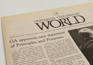 A newspaper with the title Unitarian Universalist World.