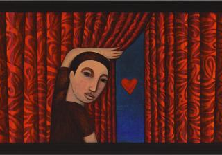 Illustration of a person pulling back a curtain to reveal a heart.