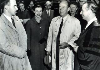 Unitarian Adlai Stevenson II (second from right) visited All Souls Unitarian Church in New York City during his 1956 campaign for U.S. president.