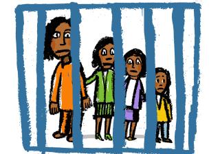 illustration of women of color behind bars