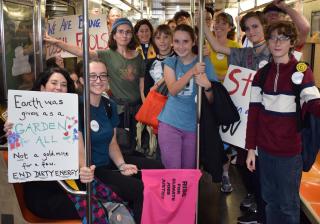 photo of youth getting to the September 2019 climate strike in New York City via public transit