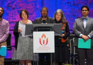 The Commission on Institutional Chang members at GA 2019, from left: Cir L’Bert Jr., Mary Byron, the Rev. Dr. Natalie Fenimore, the Rev. Leslie Takahashi, and Elias Ortega-Aponte.