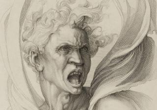 William Sharp, "Evil", 1816. The Art Institute of Chicago. An engraving of a man's face contorted in rage. Black and white. 