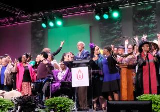 At GA 2019, before the service, the Rev. Marta I. Valentín invited people of color, indigenous people, and LGBTQ people of all ages to “come forward and let yourselves be seen”.