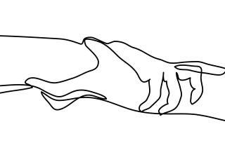 a black and white single line drawing of two hands holding each other.