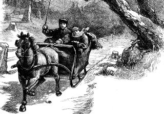 horse-drawn sleigh, late 19th-century engraving
