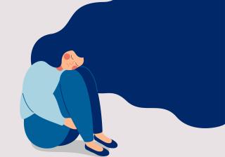 Sad lonely Woman in depression with flying hair stock illustration