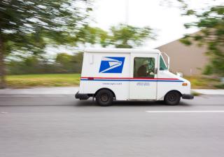 US postal truck driving quickly
