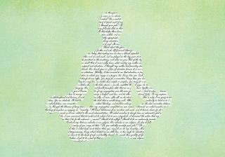 Photo illustration of a meditating person with words on their body, green background.