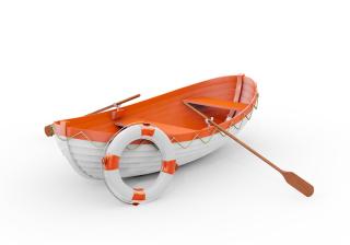Orange and white lifeboat.