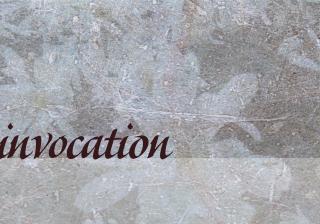 background image of leaves frozen in ice, with a poem title of "invocation".