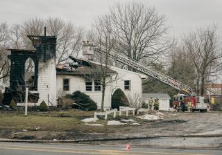 Firefighters could not save the 1837 meetinghouse of First Universalist Church of Southold, New York, when it burned overnight March 14–15, 2015