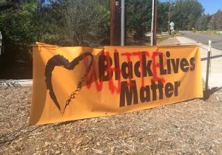 vandalized Black Lives Matter banner in Reno, Nevada