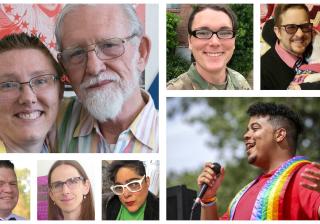 Selfies of trans UU professionals Sam Allen, Tesni Taylor, Steven Leigh Williams, Marcus Fogliano, Theresa I. Soto, Andrée Mol, and Chris Rothbauer