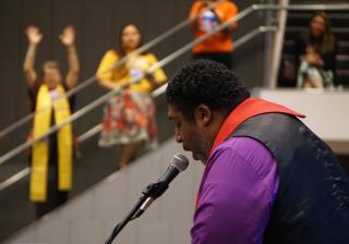 The Rev. Dr. William J. Barber preaches at the General Assembly public witness event.