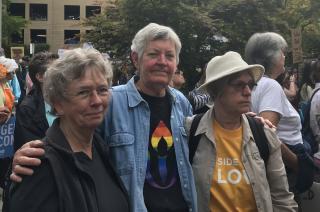 Lena Lee, Ann Zawaski, and Linda Craig of First Unitarian Church in Portland, Oregon, join hundreds of protesters in Portland and thousands around the country calling for the close of immigrant detention camps.