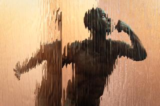 Black man in dynamic motion with reflection