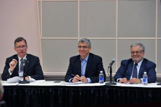 From left: the Rev. John Dorhauer, president and general minister of the United Church of Christ; Rabbi Rick Jacobs, president of the Union for Reform Judaism , Peter Morales