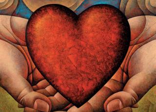 Illustration of hands cradling a heart.