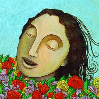 Illustration woman's face flowers
